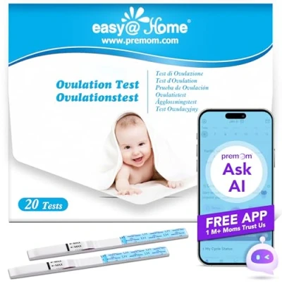 Image of Ovulation Fertility Test Predictor Kit: Easy@Home 20 LH Strips Accurate for Women Powered by Premom Tracker App