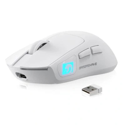 Image of MAMBASNAKE M4 SUPERLIGHT Wireless Gaming Mouse, 24000 DPI, 53g Ultralight Gamer Mice, PixArt PAW3311 Sensor, RGB Logo, 400mAh Battery, 2.4G/Bluetooth/Wired, for PC/Mac, White
