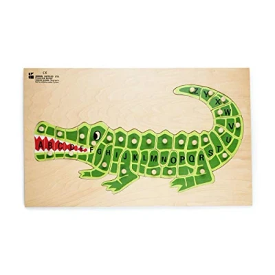 Image of Doron Layeled Wooden Alligator Peg Wood Puzzle ABC 123. Eco Friendly. 26 Removable Pieces. Educational Montesorri Toy. E72515610. 3 Years +