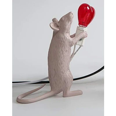 Image of ausuky Modern Love Resin Rat Night Lights LED Heart shaped Table Lamp Room Decor E12 Base (Grey Love)