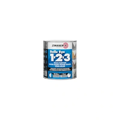 Image of Zinsser Bulls Eye 1 2 3 Primer Sealer &amp; Stain Killer 500ml Ready Mixed Colour Grey