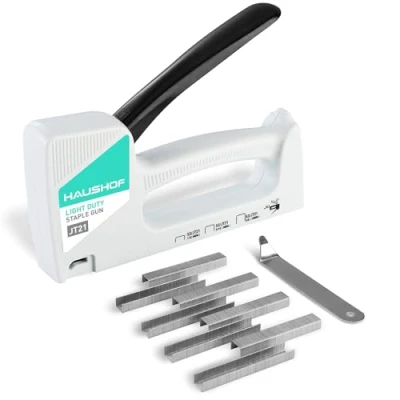 Image of HAUSHOF Light Duty Staple Gun Include 800 pc Staples and Remover, Wall Stapler Gun, Type 53/JT21(6 10mm), Ideal for Display Boards, Upholstery, Decoration, Teachers, Office