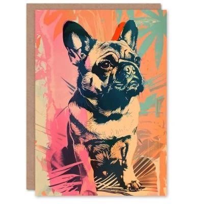 Image of Artery8 Birthday Card French Bulldog Pet Funky Portrait Dog Lover For Him Man Male Dad Brother Son Papa Grandad Greeting