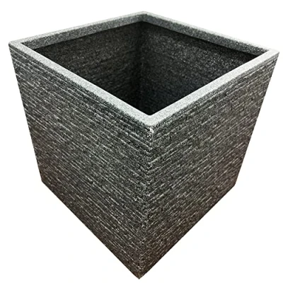 Image of STORM TRADING GROUP Large Garden Planters Flower Pots Slate &amp; Lazio Effect Trough Square Patio Pewter Grey (Large Planter, 2 Planters)