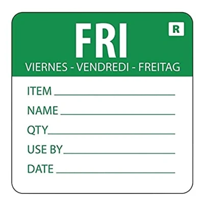 Image of Hygiplas Removable Day of the Week Label Friday (Pack 500), Green, 2 inch Labels, Size: 49x60 mm, Easy to Remove Leaves No Residue, L070