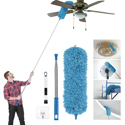 Image of Vicloon Feather Duster Extendable, 100 Inches Microfiber Cleaning Steel Telescopic with Bendable and Window Slot Brush Hand for Ceiling Fans, Cars…