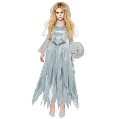 Image of amscan 9917926 Women&#039;s Halloween Zombie Ghost Bride Fancy Dress Costume (UK 14 16)