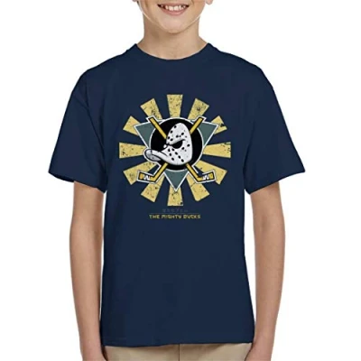 Image of Cloud City 7 The Mighty Ducks Retro Japanese Kid&#039;s T Shirt Navy Blue
