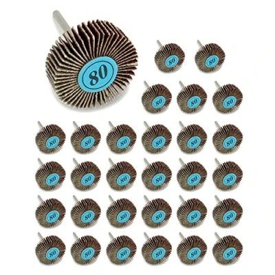 Image of QWORK 30 Piece Flap Wheel, Grinding 32 x 10 3mm, Grain 80 for Rotary Tools