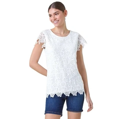 Image of Roman Womens Floral Lace Sleeveless Top Ivory Size 10 UK