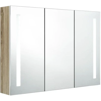 Image of vidaXL LED Bathroom Mirror Cabinet 89x14x62 cm White and Oak