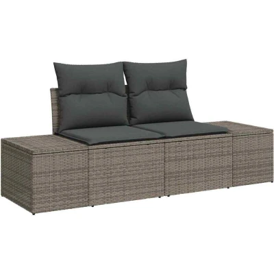 Image of vidaXL 2 Seater Garden Sofa with Cushions Grey Poly Rattan