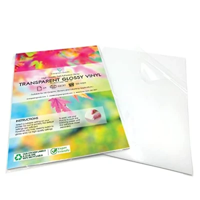 Image of 10 Sheets A4 Clear Glossy Printable Vinyl Sticker Paper Transparent Self Adhesive Labels for Inkjet Printers Ideal Labelling, Making, DIY Projects, and Decorations Not Waterproof