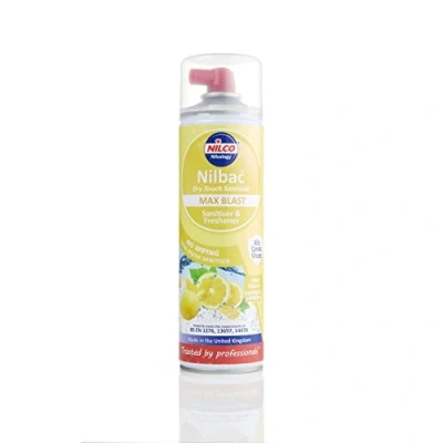 Image of Nilco Nilbac® Max Blast Dry Touch Sanitiser and Freshener, Sherbet Lemon, 500 ml