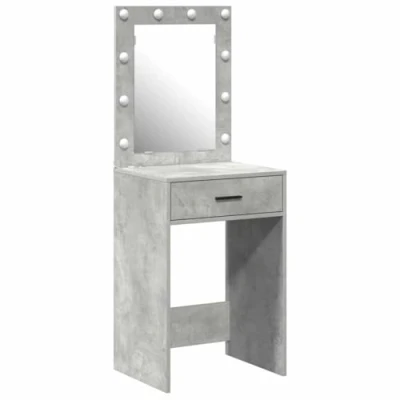 Image of vidaXL Vanity Table with Mirror &amp; LED Lights Concrete Grey, Particle Board, 135 cm Bedroom Furniture Storage Drawer