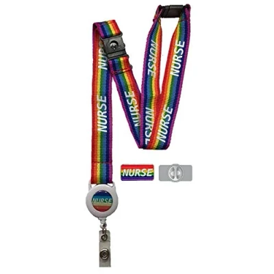 Image of 20mm Nurse Rainbow Lanyard with Integrated Badge Reel &amp; 3 Point Safety Breakaway Matching Pin