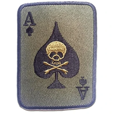 Image of Iron on Patches Poker Ace Skull Biker Several Colors Selectable 5.6 x 7.6 cm by catch the patch® Application Embroided Patch Badges, Color:Green