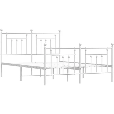 Image of vidaXL Metal Bed Frame without Mattress with Footboard White 140x190cm