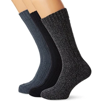 Image of Mens BigFoot Chunky 30% Wool Blend Boot Socks / UK Size 11 14 Eur 45 49 (3 Pair Pack)