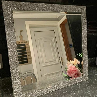 Image of 50x50cm CRUSHED JEWEL WALL MIRROR SQUARE SHAPE LOOSE DIAMANTE NEW CRYSTAL DECOR GIFT