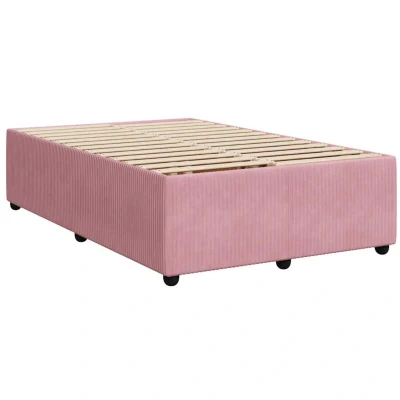 Image of vidaXL Small Double Bed Frame Pink Velvet, 120x190 cm, Modern Bedroom Furniture, Sturdy Pine Feet