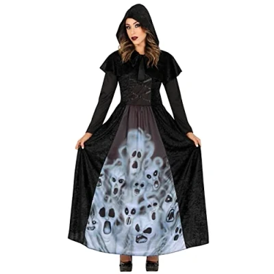Image of FIESTAS GUIRCA Soul Hunter Sorceress Halloween Costume Adult Women Black Witch Adults Fancy Dress Costumes Size L 14 16