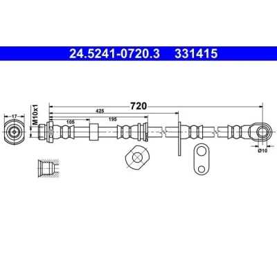 Image of MN102534 Brake Hose ATE 24.5241 0720.3 720mm M10x1mm MITSUBISHI: L200 / Triton IV Pickup