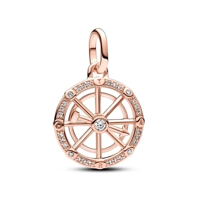 Image of Pandora ME Spinning wheel 14k rose gold plated medallion with clear cubic zirconia