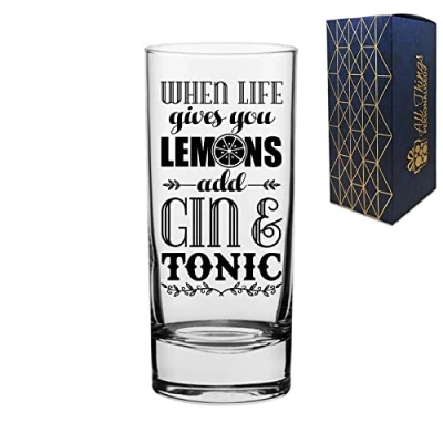 Image of Novelty Engraved/Printed HiBall Gin and Tonic Vodka Glass When Life Gives You Lemons, Add &amp; Black