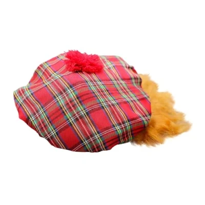 Image of Bristol Novelty BH124 Scots Tartan Hat with Ginger Hair, Mens, Red, One Size