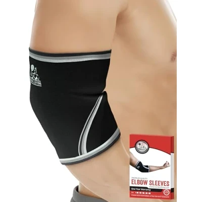 Image of Nordic Lifting Elbow Sleeves (1 Pair) Support &amp; Compression for Weightlifting, Powerlifting, CrossFit Tennis Best 5mm Neoprene Sleeve Both Women Men 1 Year Warranty