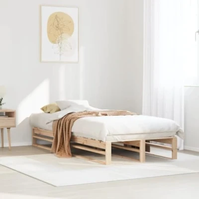 Image of vidaXL Single Bed Frame Bedstead 90x190 cm Solid Pine Wood Brown Sturdy and Stable Wooden Base for Bedroom Modern Rustic Style