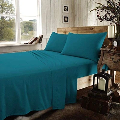 Image of GC GAVENO CAVAILIA Flannelette Plain Dyed Flat Sheet King Teal