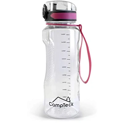 Image of CampTeck U6970 1 litre water Bottle (1000ml 34 fl. oz.) Sports Drinks BPA Free Tritan Leak Proof Flip Lock Lid with Carry Strap Pink 1000ml (1Litre)