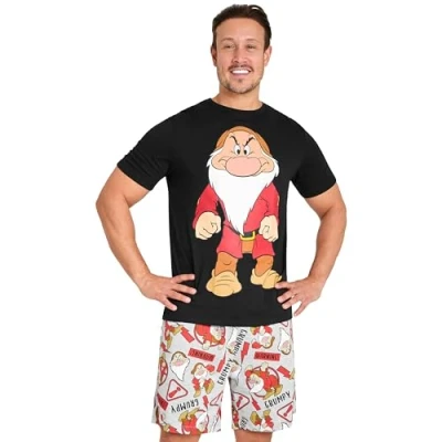 Image of Disney Mens Short Pyjamas Set, Soft Breathable Lounge Wear Gifts for Dads (Black/Grey, 2XL)