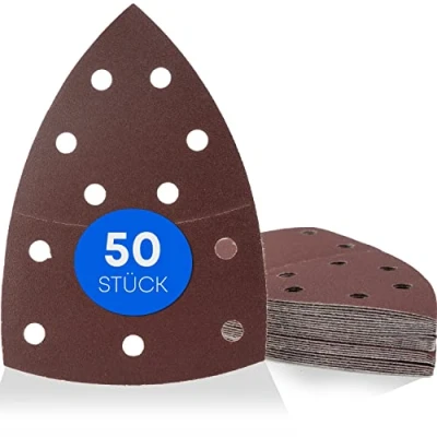 Image of 50pcs / Prio Sanding Triangles 11 Hole 105 x 152mm 80 Grit for Multi Sander Sheets Triangle Pads Sandpaper