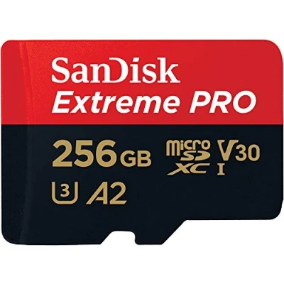 Image of SanDisk 256GB Extreme PRO microSDXC card UHS I + SD adapter, microSD for smartphones, action cameras or drones, up to 200MB/s, A2 App Performance, Class 10, U3, V30, RescuePRO Deluxe recovery data software