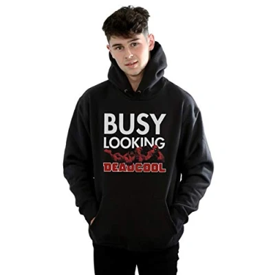 Image of Marvel Men&#039;s Deadpool Busy Looking Deadcool Hoodie Black Large