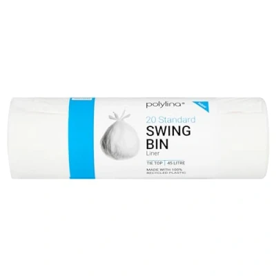 Image of Polylina 20x Standard Tie Top Swing Bin Liners, Recycled Plastic, White, 45 Litre