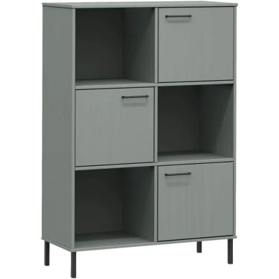 Image of vidaXL Bookcase with Metal Legs Grey 90x35x128.5 cm Solid Wood OSLO