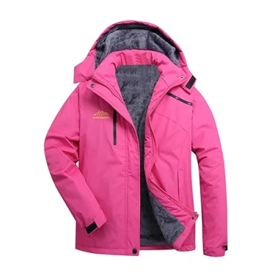 Image of BUKKNYE Women&#039;s Windproof Waterproof Jacket Softshell Warm Breathable Fleece Outdoor Coat with Detachable Hood Hot Pink