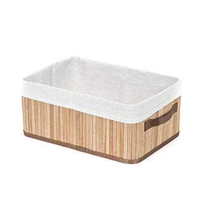 Image of Compactor Rectangular Foldable Bamboo Laundry Basket, Natural, BAMBOOO POLYCOTTON, 35 x 25 15cm
