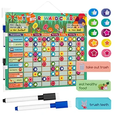 Image of Cpvbobul Reward Star Chart for Children Magnetic Chore Board Kids &amp; Adults with 2 Dry Erase Pens Good Behaviour Toddlers Responsibility Teens