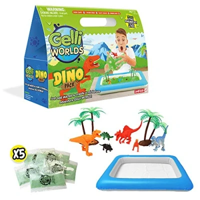 Image of Zimpli Kids Gelli Adventures Dino Pack, 5 Use, 8 x Dinosaur Figures, Inflatable Tray, Imaginative Prehistoric Playset, Educational Science Kit for Boys and Girls, Children&#039;s Role Play Toy