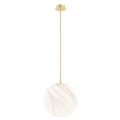 Image of Almiros 30cm Globe Pendant Ceiling Light White Brown (Marble Colour), Brushed Brass, Gold Wire