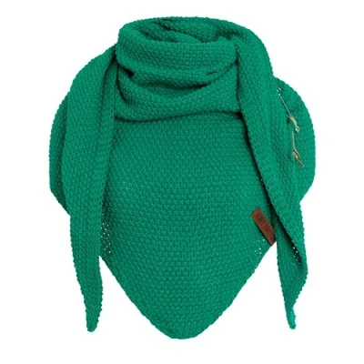 Image of Knit Factory Coco Knitted Shawl Triangle scarf Women Bright Green winter 190x85 cm Manufactured in Europe Ladies Including decorative pin