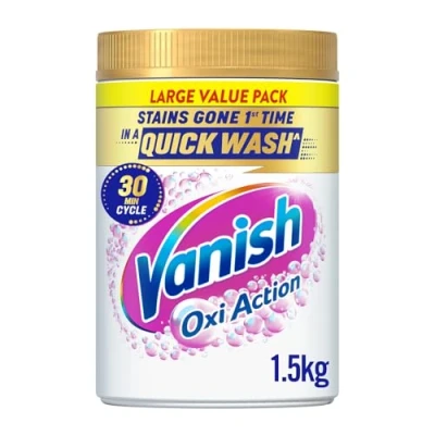 Image of Vanish Gold Oxi Action Stain Remover &amp; Whitening Booster Powder For Whites 1.5 Kg, Back to School, Removes School Stains Even at 20C, Restores Whiteness of Greyed Fabrics, Safe on Uniforms