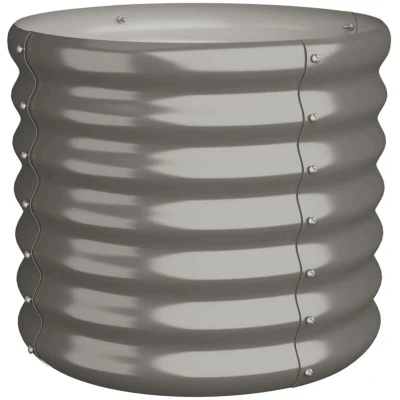 Image of vidaXL Garden Planter, Powder coated Steel Grey Round Planter Box, Sturdy &amp; Weather Resistant, Suitable for Outdoor Use, Flowers, Herbs, Vegetables Planting Solution 40x40x36 cm