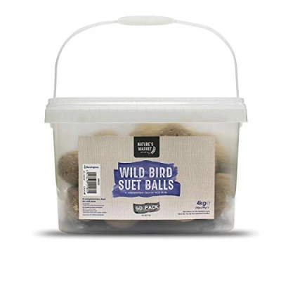 Image of Garden Mile Bird Feeders Wild Suet Cake Balls Hanging Nut Seeds Wildlife Nutritious and High Energy Fat Ball Perfect for Patio Outdoor Birds Food, Tub of 50