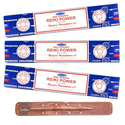 Image of Satya Nag Champa Reiki Power incense sticks x3 pack with SAMASIA holder Used for Aromatherapy, Spa, Yoga, Weddings, Meditation, Healing, Positivity and Relaxation